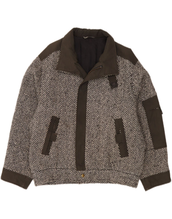 Vintage Herre Loose Fit Bomber Jacket IT 48 Medium Grey Colourblock Viscose