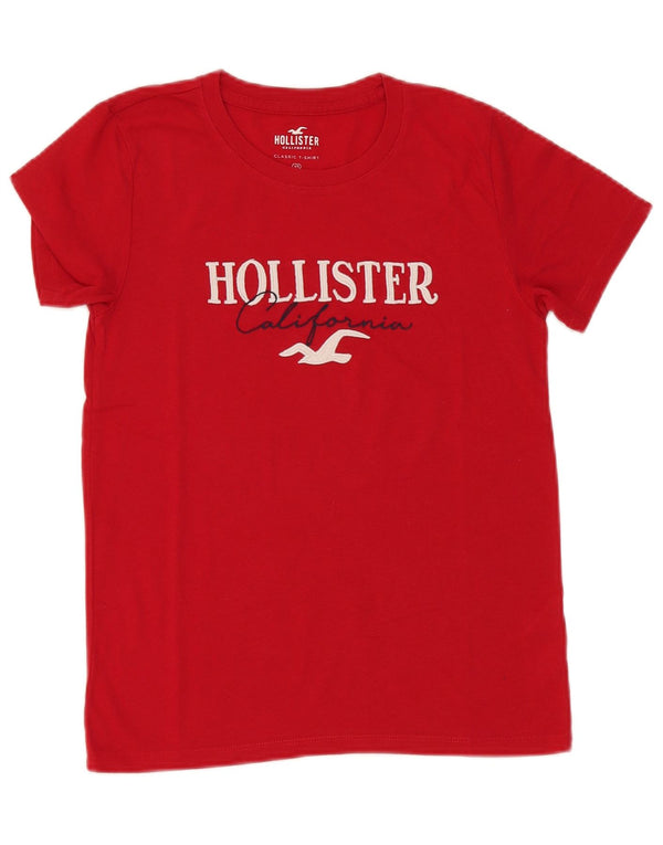 Hollister Grafisk T-shirt top til kvinder UK 6 XS rød bomuld