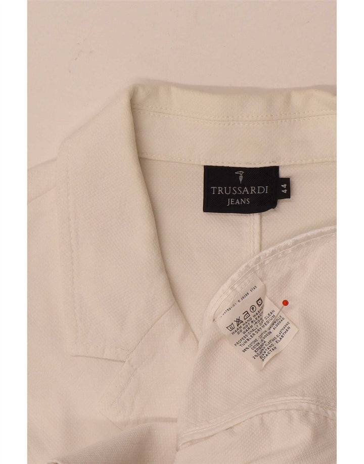 Trussardi Jeans Dame 3 Button Blazer Jacket IT 44 Medium White Bomuld