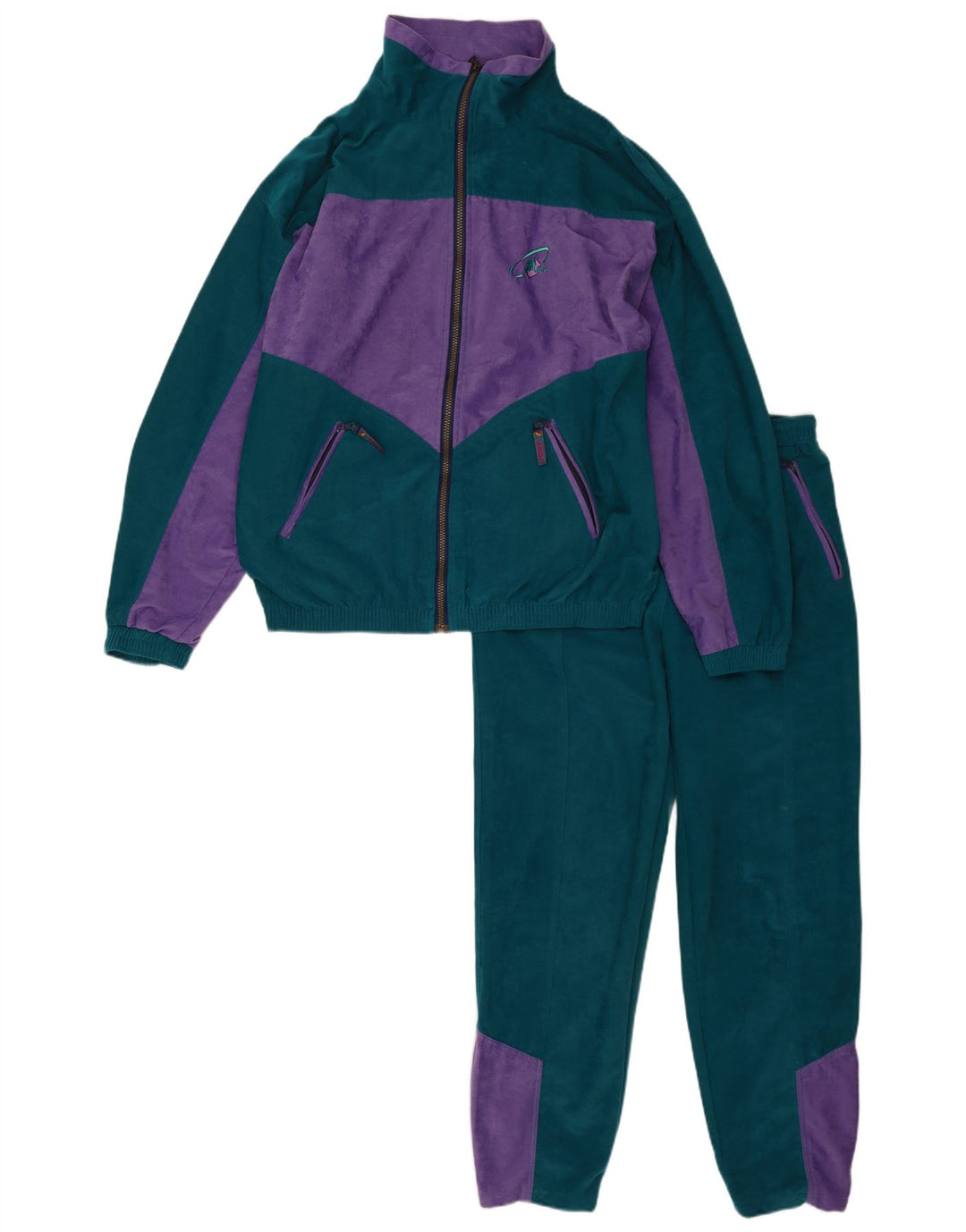 Vintage velour hel træningsdragt til mænd Stor grøn Colourblock Polyester