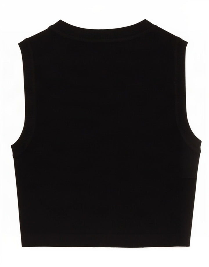 Zara Womens Crop Vest Top UK 12 Medium Black Viscose