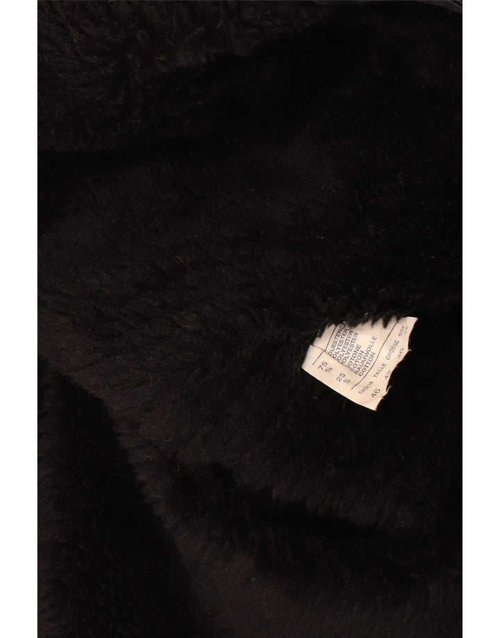 Vintage Dame Sherpa Loose Fit Overfrakke UK 14 Large Black Polyester
