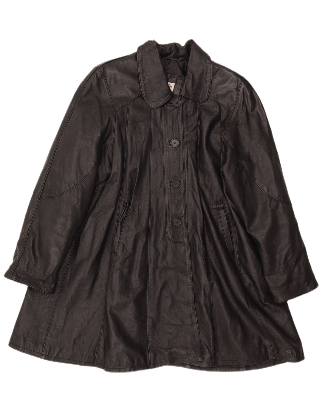VINTAGE Læderfrakke til kvinder UK 18 XL Sort