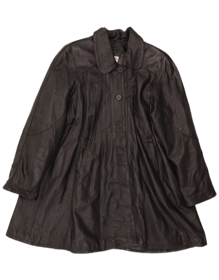 VINTAGE Læderfrakke til kvinder UK 18 XL Sort
