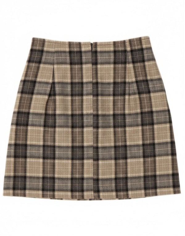 Vintage Kvinders Højtalje Wrap Nederdel IT 42 Medium W23 Grå Plaid Uld