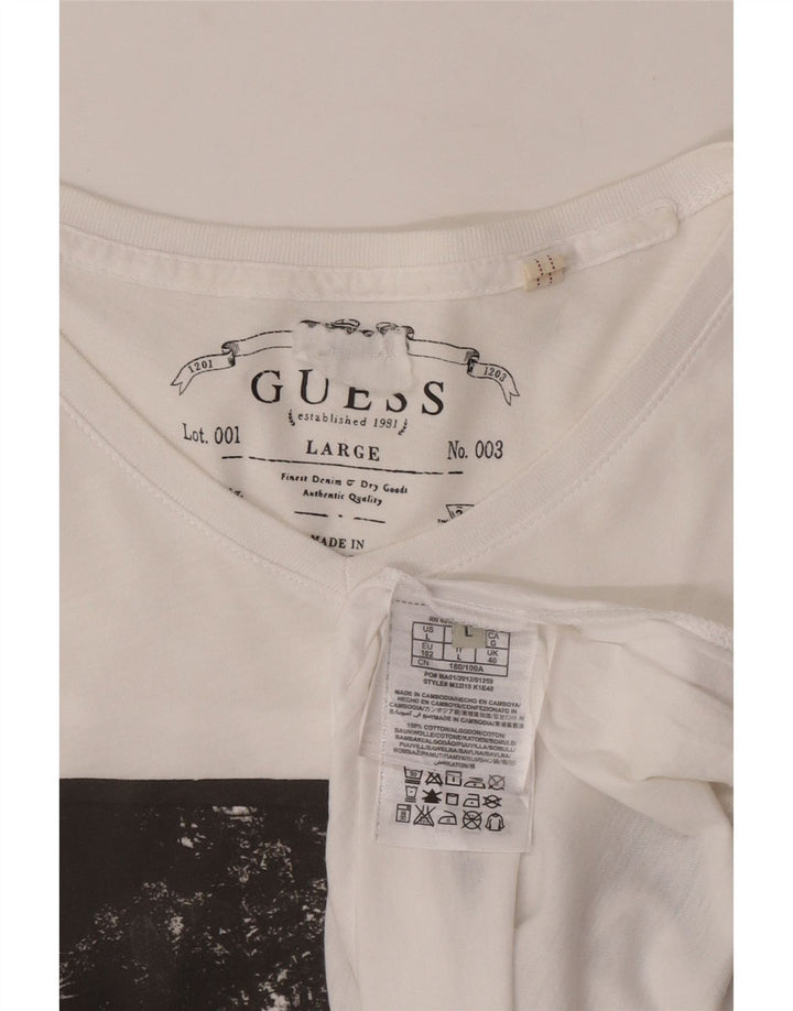 Guess Herre Grafisk T-Shirt Top UK 40 Medium Hvid Bomuld