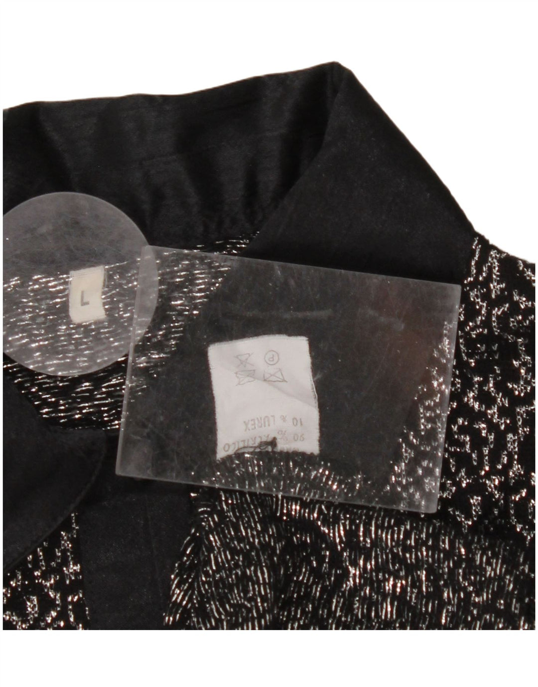 VINTAGE Womens Abstract Pattern Crop Shirt Blouse UK 14 Large Black