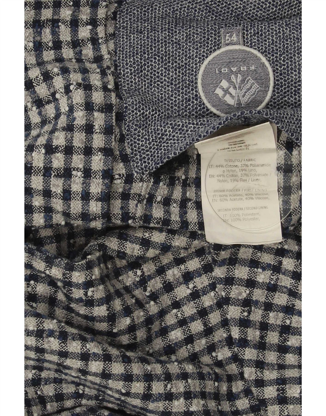 Fradi Herre 2 Button Blazer Jacket IT 54 2XL Navy Blue Gingham Cotton