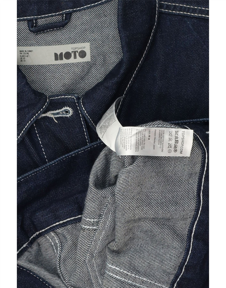 Topshop Dame Crop Denim Jacket UK 14 Large Navy Blue Bomuld