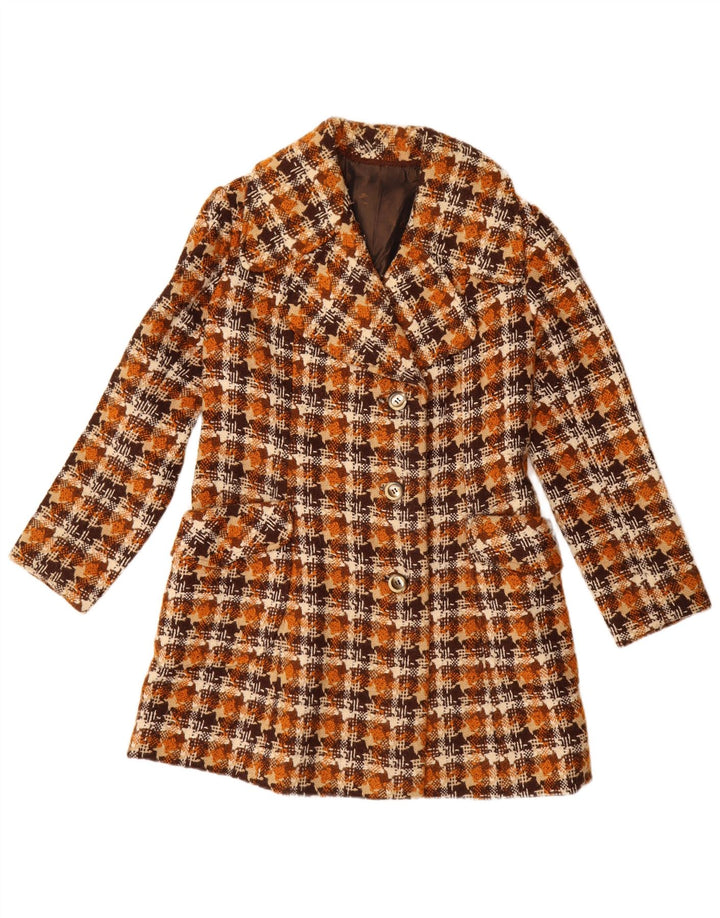 Vintage overfrakke til kvinder UK 12 Medium Brown Houndstooth