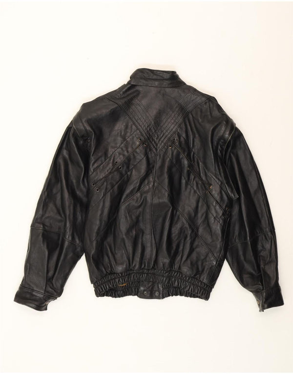 Vintage Dame Loose Fit Læderjakke UK 14 Medium Sort