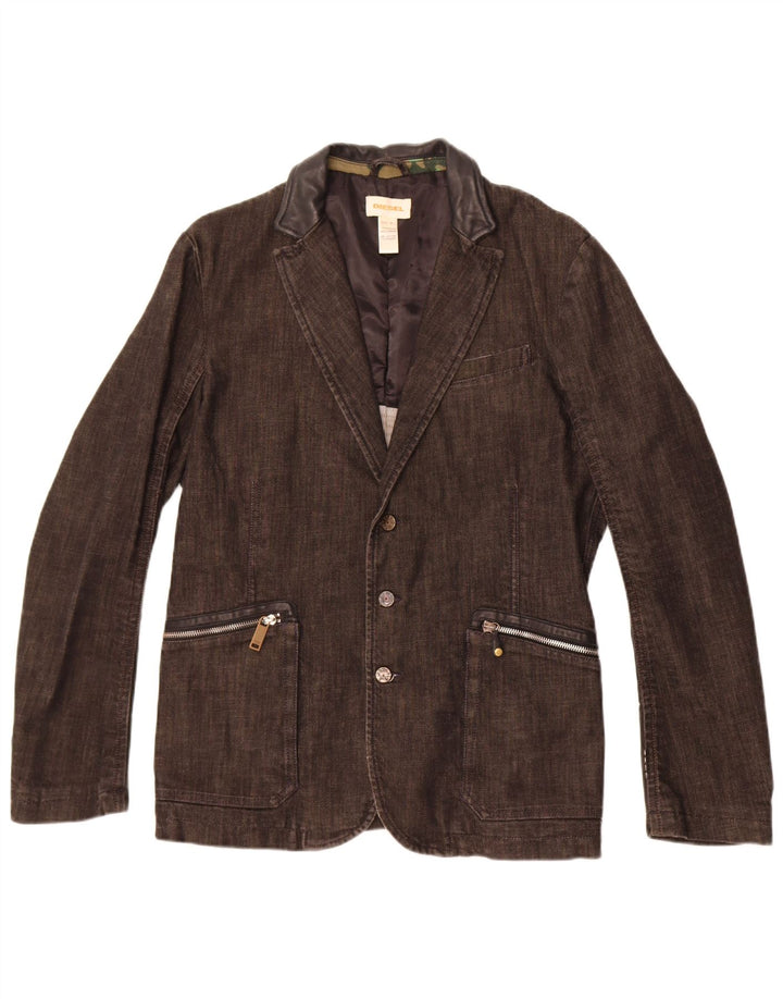 Diesel Herre 3-knaps Denim Blazer Jacket UK 38 Medium Sort Flecked Bomuld