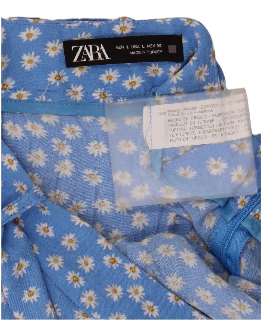 Zara Dame Mini-nederdel Large W30 Blue Floral Viscose