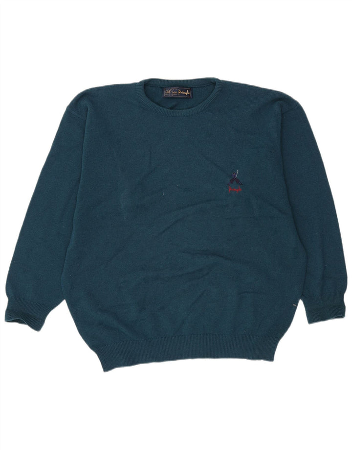 Pringle Herre Crew Neck Jumper Sweater Medium Green Virgin Wool