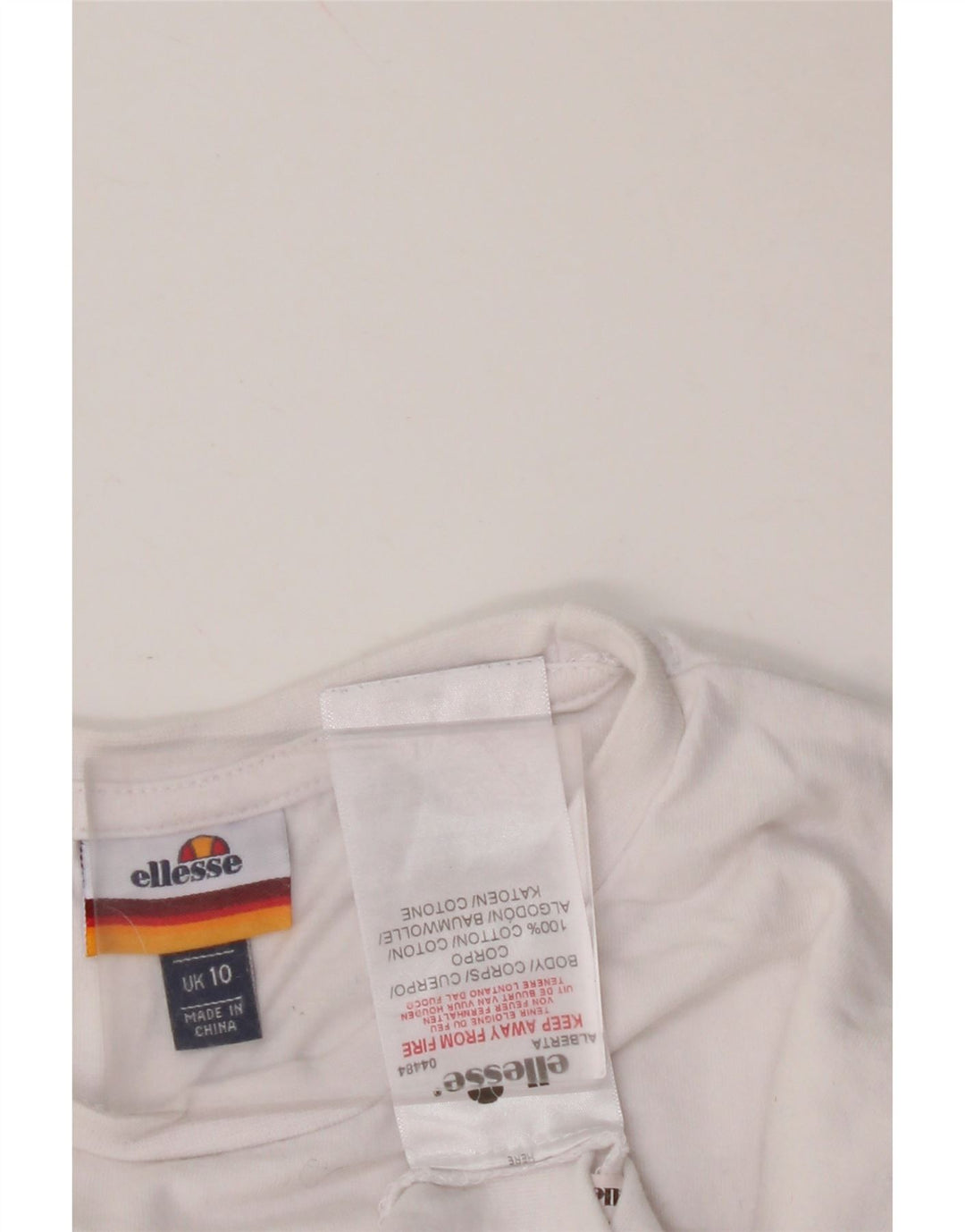 ELLESSE Dame Crop Grafisk T-Shirt Top UK 10 Small White Bomuld