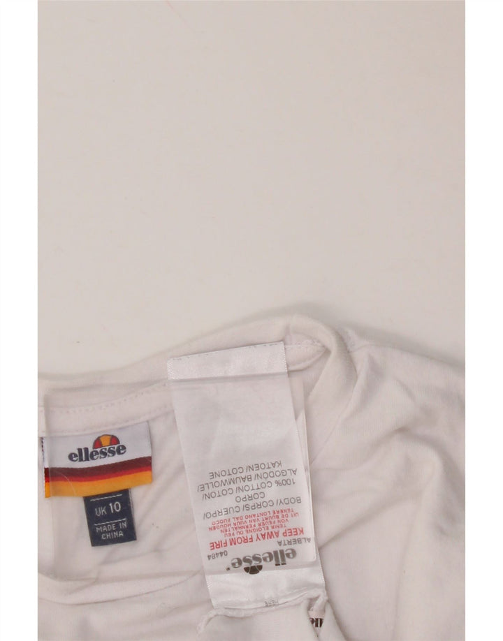 ELLESSE Dame Crop Grafisk T-Shirt Top UK 10 Small White Bomuld