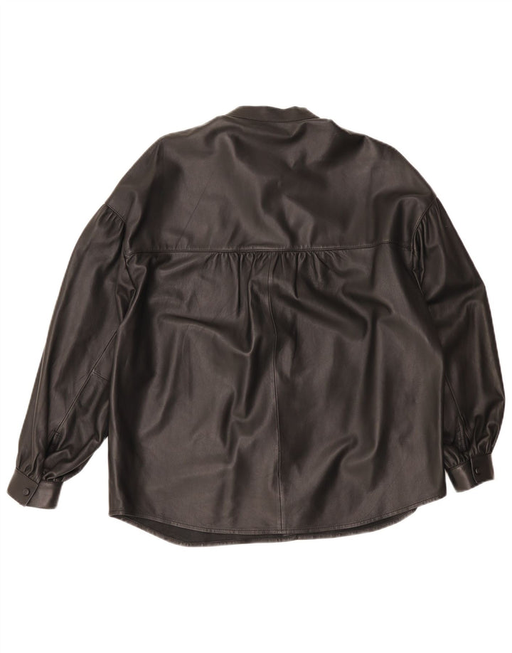 Massimo Dutti Dame Oversized Læderskjorte UK 6 XS Sort Læder
