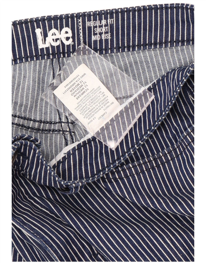 LEE Dame Mid Rise Casual Shorts US 12 Large W32 Navy Blue Pinstripe