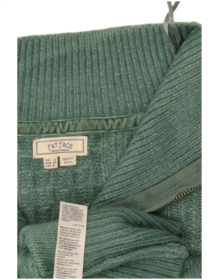 Fat Face Dame Oversized Zip Neck Jumper Sweater UK 12 Medium Green Nylon