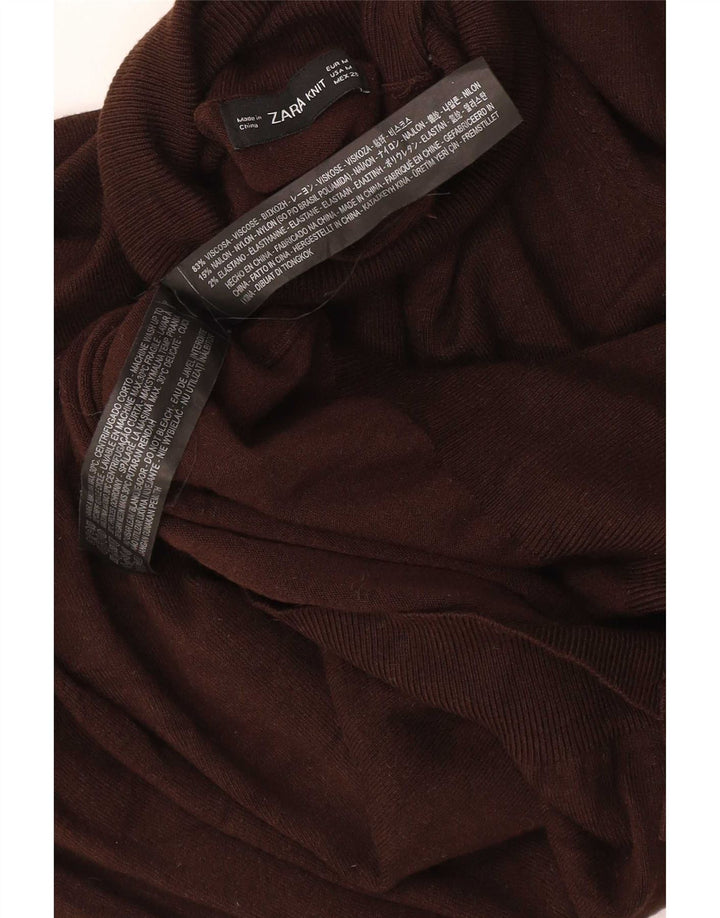 Zara Dame Rullehals Sweater UK 12 Medium Brun Viscose