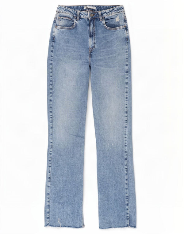 Zara Womens High Rise Distressed Straight Jeans EU 40 Medium W30 L34 Blå