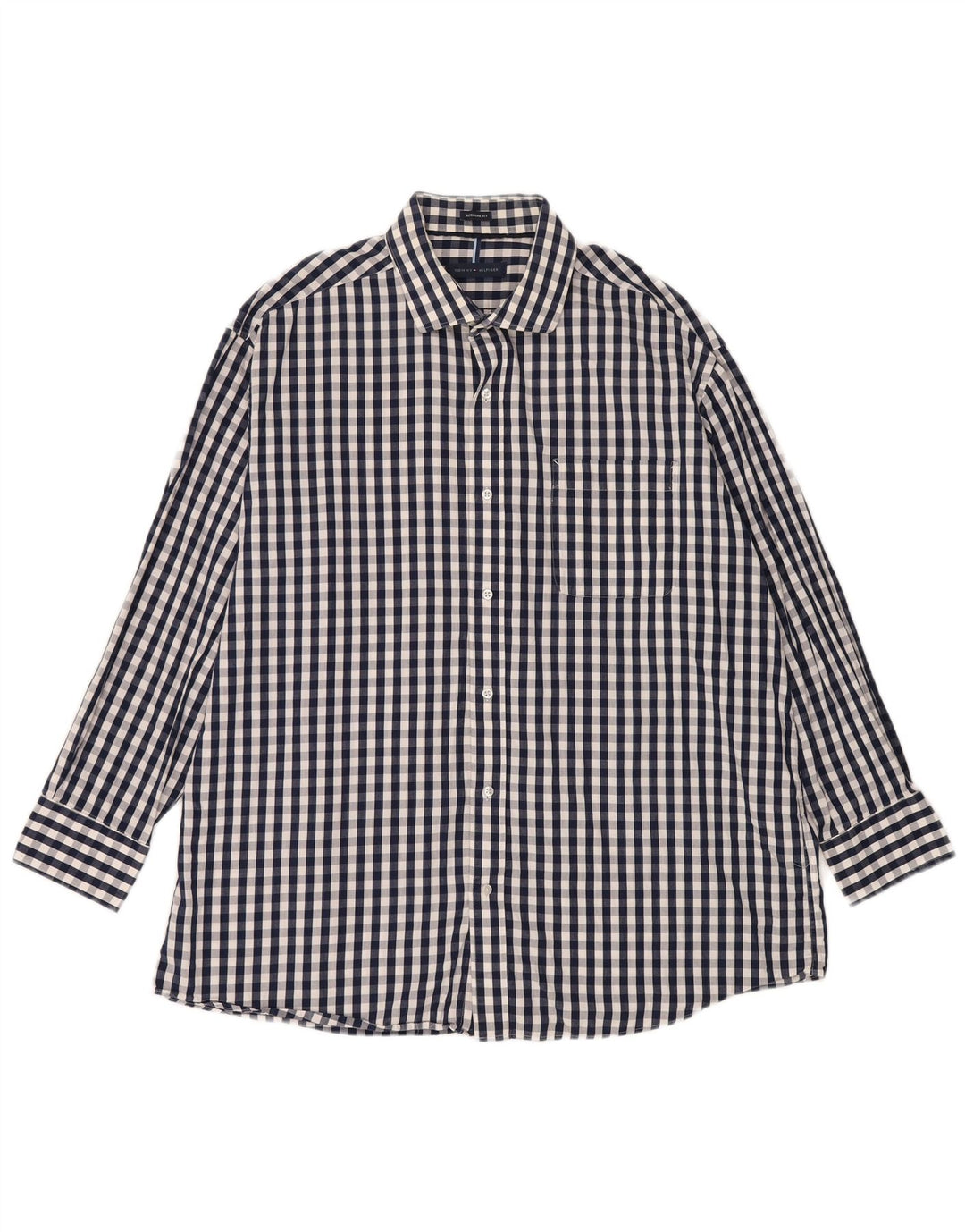 Tommy Hilfiger Herre Regular Fit Skjorte Størrelse 17 1/2 XL Navy Blue Gingham