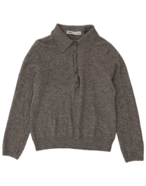 Zara Dame Polo Neck Jumper Sweater UK 18 XL Grå Flecked Wool