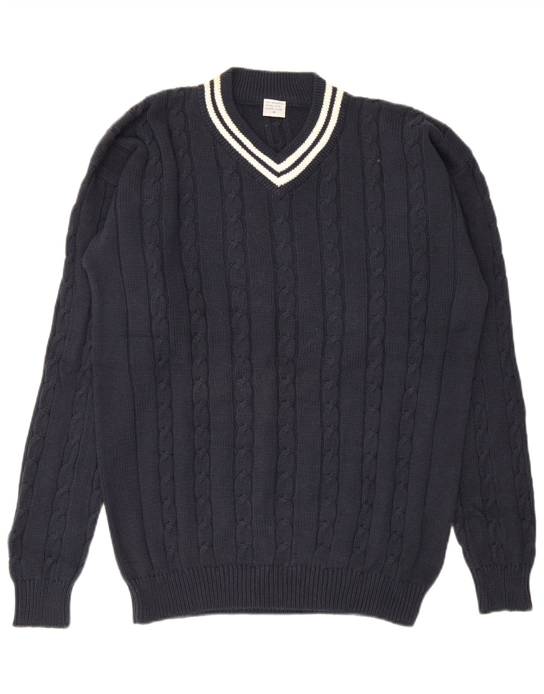 Vintage herre V-hals sweater Medium marineblå bomuld