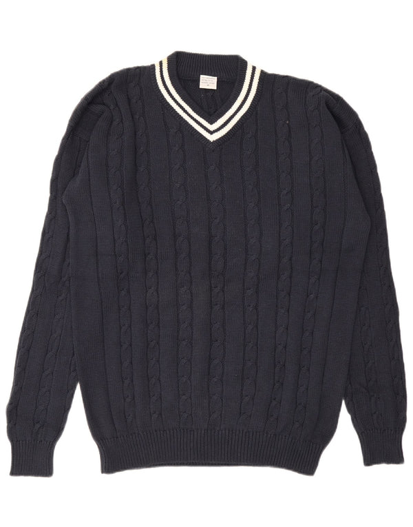 Vintage herre V-hals sweater Medium marineblå bomuld