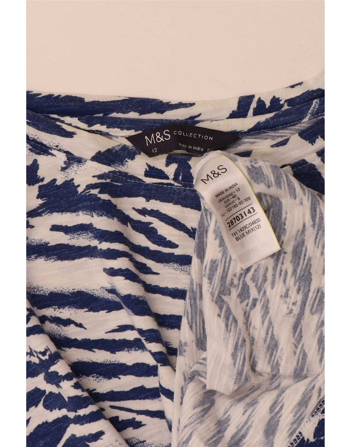 Marks & Spencer Dame Top Langærmet UK 12 Medium Navy Blue Animal Print