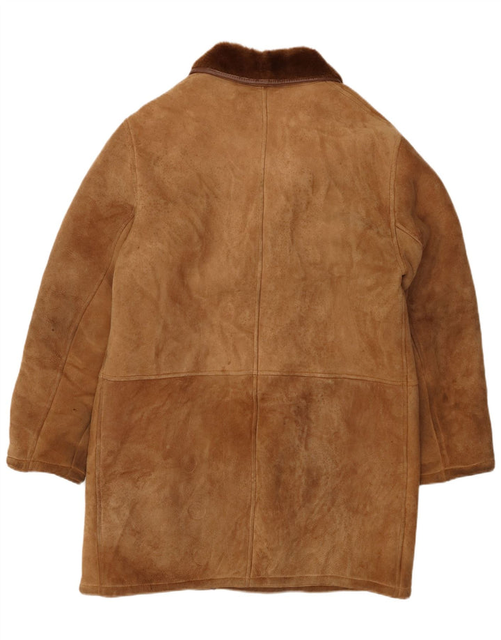 VINTAGE Herre Dobbeltradet Shearling Jacket UK 36 Small Brown Shearling