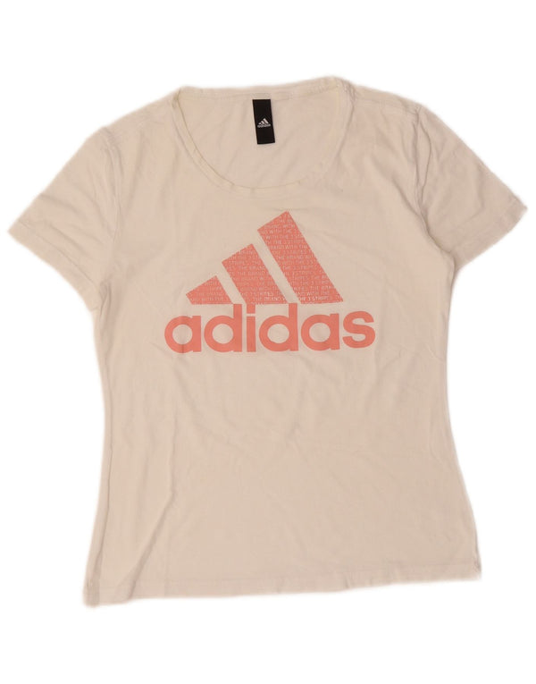 ADIDAS Grafisk T-shirt top til kvinder UK 12 Medium hvid bomuld