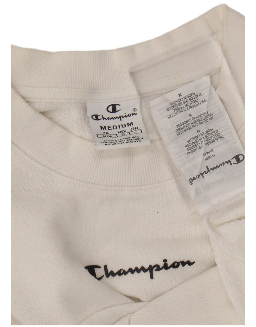 CHAMPION Womens Oversized Crop Sweatshirt Jumper UK 14 Medium White Cotton