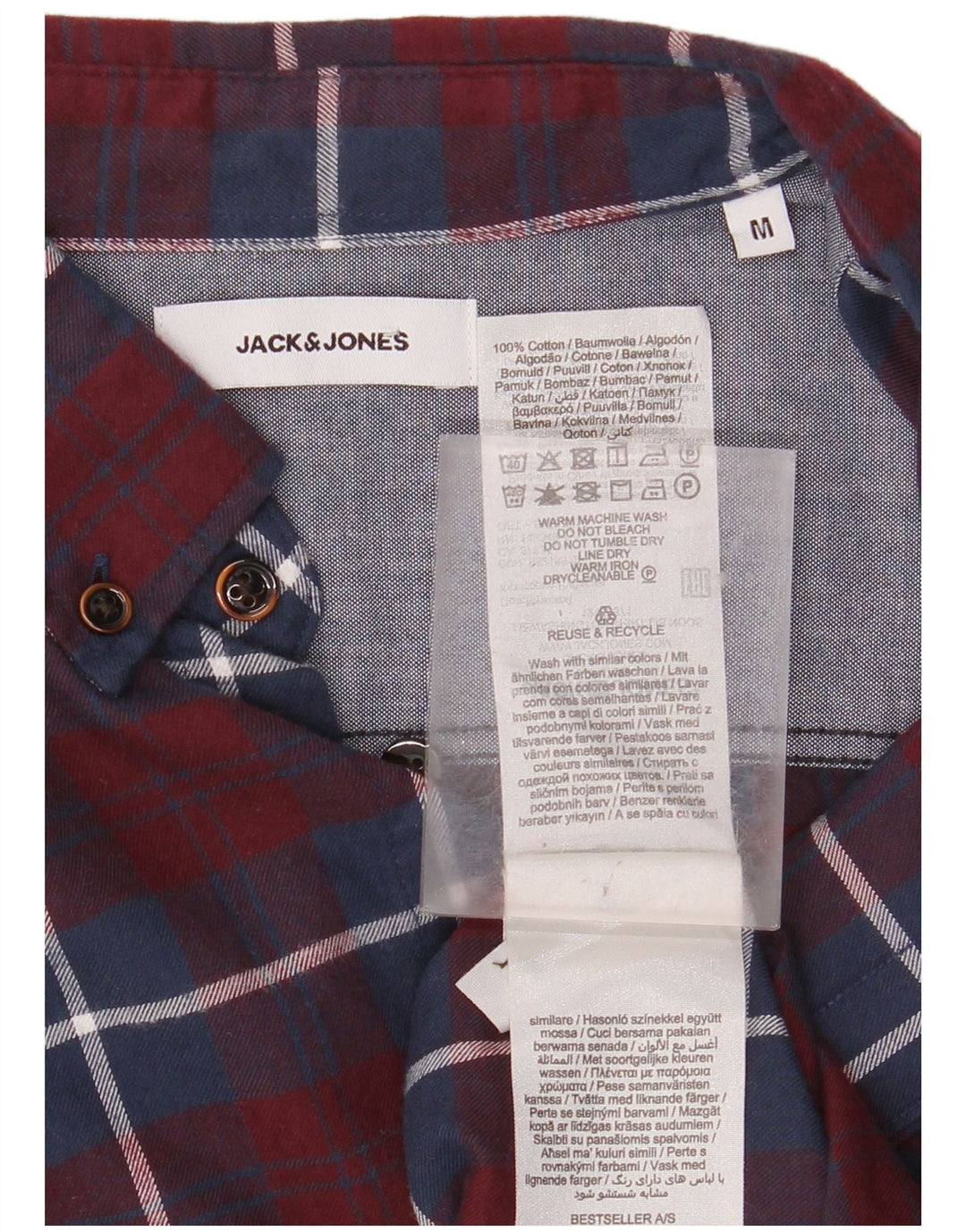 JACK & JONES Flanelskjorte til mænd Medium Bourgogne ternet bomuld