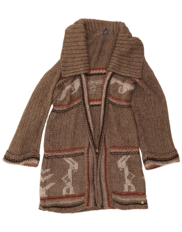 Trussardi Jeans Dame Longline Cardigan Sweater UK 14 Medium Brown Aztec