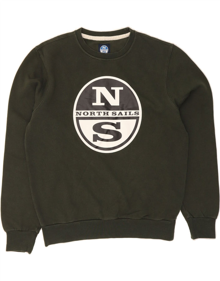 NORTH SAILS Womens Graphic Sweatshirt Jumper UK 16 Large Khaki Cotton Vintage North Sails and Second-Hand North Sails from Messina Hembry 