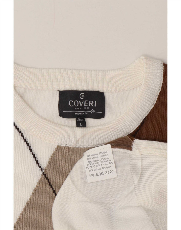 Coveri Dame sweater med rund hals, stor hvid Argyle/Diamond