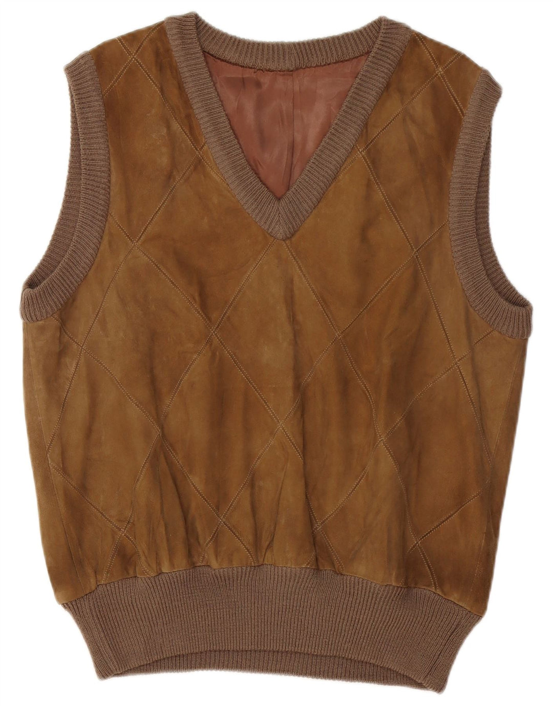 VINTAGE Herre ruskindsvest Tank Top Medium Brown Argyle/Diamond