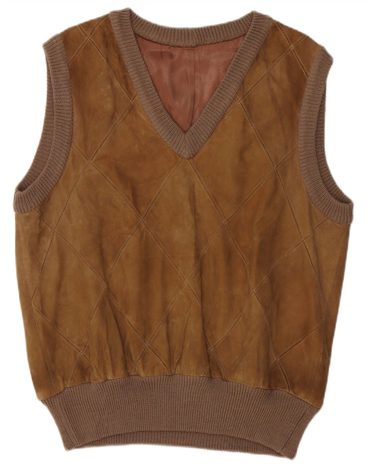VINTAGE Herre ruskindsvest Tank Top Medium Brown Argyle/Diamond