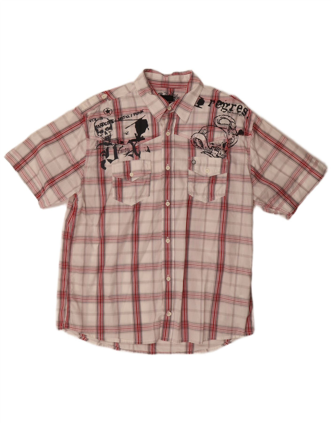 Blend Herre grafisk kortærmet skjorte XL rød ternet bomuld