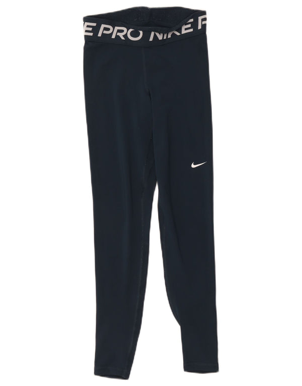 Nike Dame Dri Fit Grafiske Leggings UK 6 XS Navy Blue