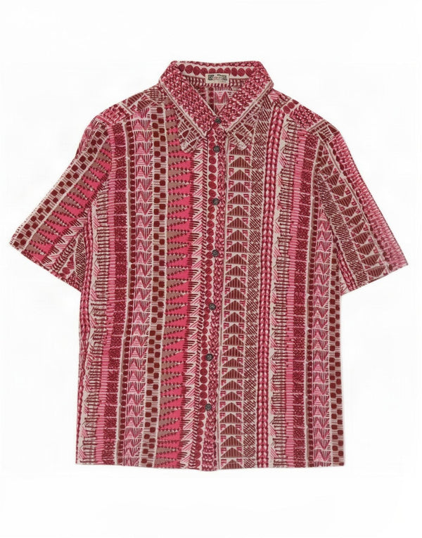 Vintage Womens Short Sleeve Shirt UK 14 Medium Pink Geometric