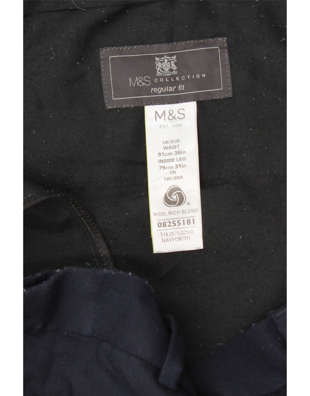 Marks & Spencer Herre Regular Fit Chinobukser W36 L31 Marineblå Uld