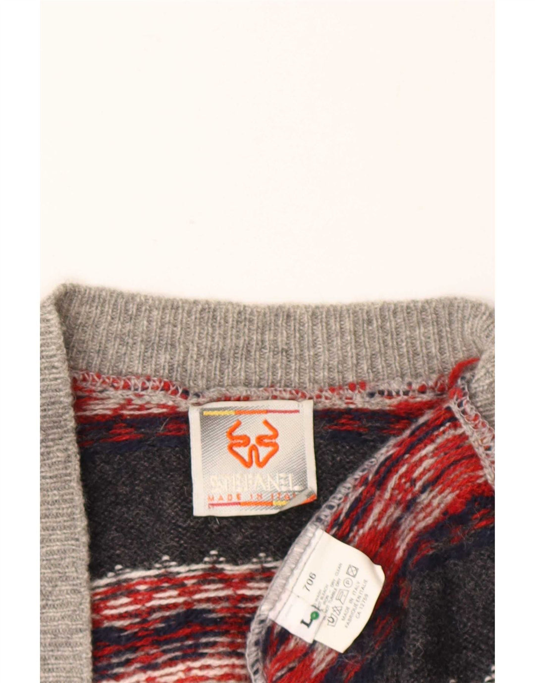 Stefanel Herre Cardigan Sweater Large Grey Fair Isle Wool