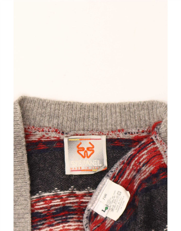 Stefanel Herre Cardigan Sweater Large Grey Fair Isle Wool