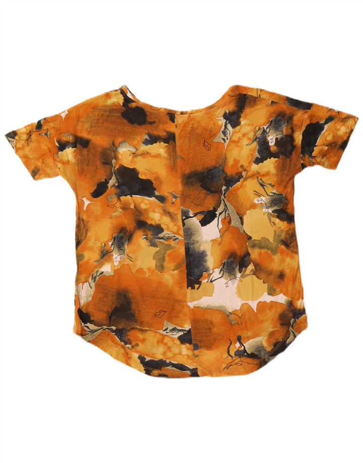 Zara kvinders abstrakt mønster T-shirt top UK 14 Medium Orange Floral Viscose