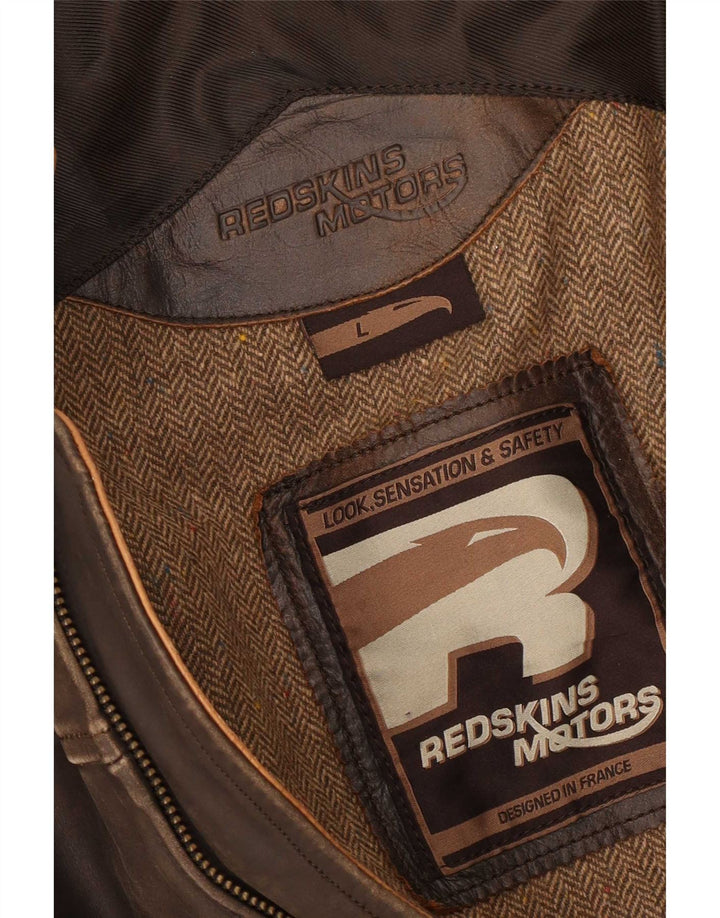 Redskins Herre Motorstyle Læder Biker Jacket UK 40 Large Brown Colourblock
