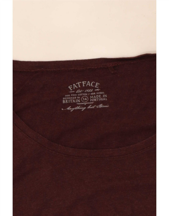 Fat Face Dame Top 3/4 ærmer UK 14 Medium Bourgogne Bomuld