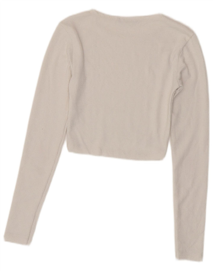 Zara Womens Crop Top Langærmet UK 8 Small White Polyester