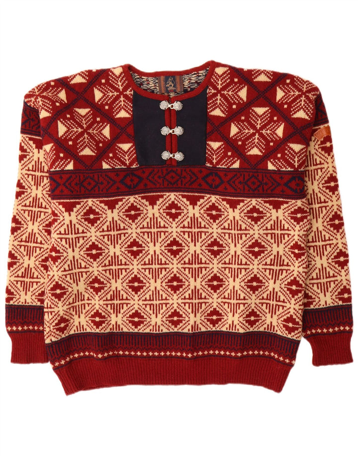 Sondre Herre Crew Neck Jumper Sweater Large Red Fair Isle Wool